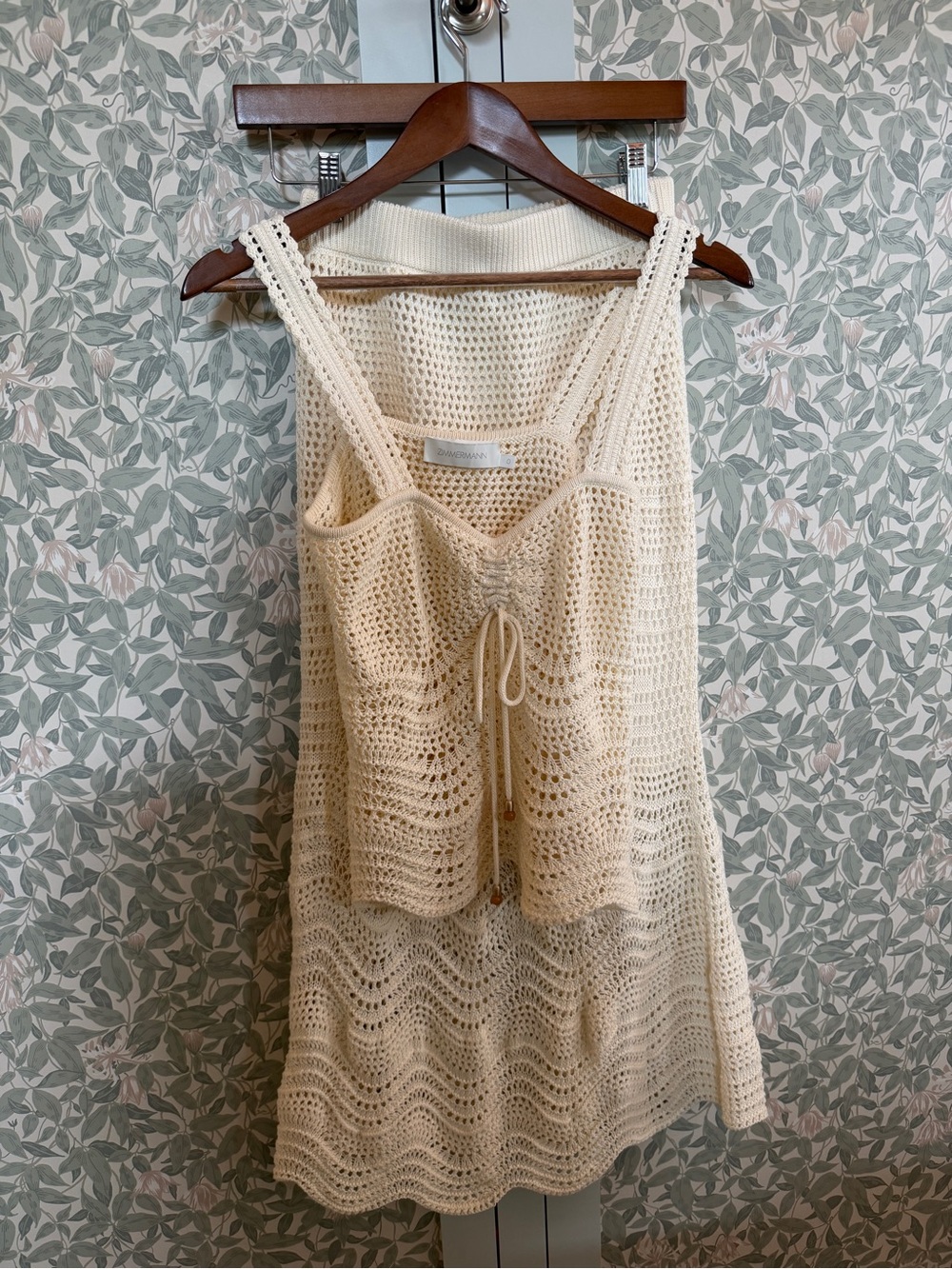 Zimmermann Cream Crochet Knit Tank Dress